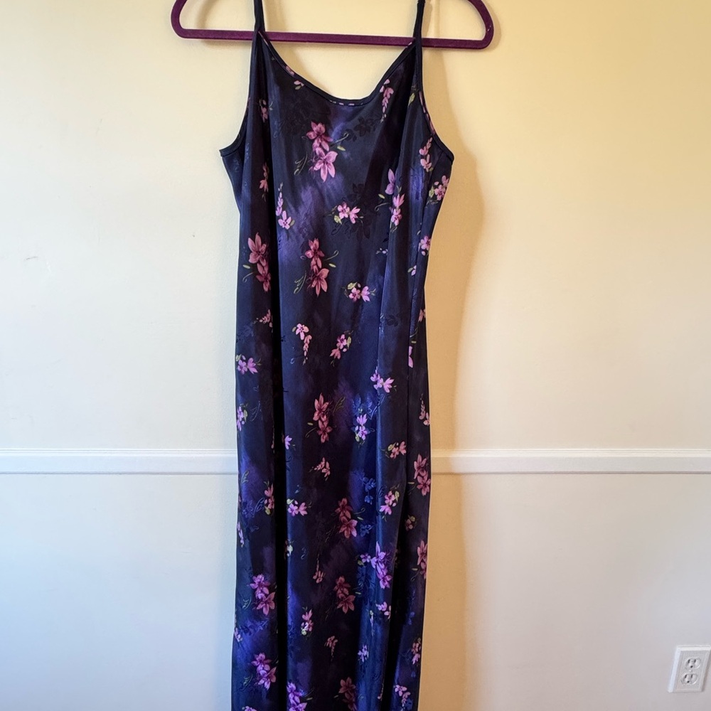 Valerie Stevens Purple and Black Slip Maxi Dress Spaghetti Strap